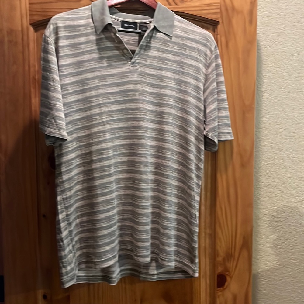 Men's SILK Claiborne Striped Gray/Green Polo Shirt